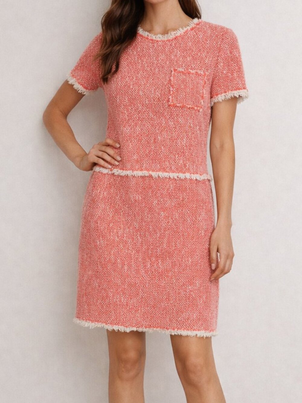 Rebecca Taylor Coral Tweed Shift Dress – Size 6